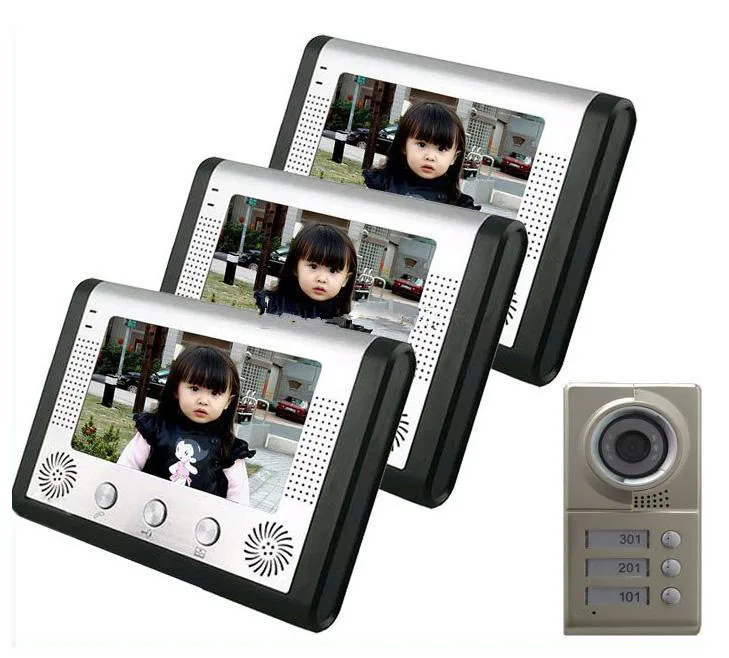 

7 Inch Night Vision Digital Color Video Door Phone Intercom System 3 monitor 1 camera