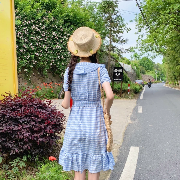 Винтажное повседневное клетчатое плиссированное платье с v-образным вырезом