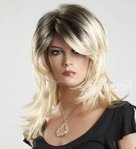

free shipping Flutty Highlights 100% Kanekalon Synthetic Hair Wig Medium Long