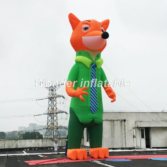 

Custom made giant inflatable fox character in clothing for event advertising