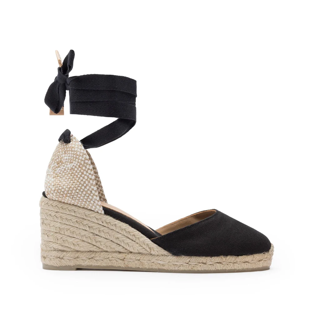 Black Espadrilles Женские эспадрильи; Босоножки на платформе; коллекция года; сезон лето; босоножки на танкетке с ремешками на лодыжках в уличном стиле; женские парусиновые туфли на танкетке со шнуровкой - Цвет: Black Espadrilles