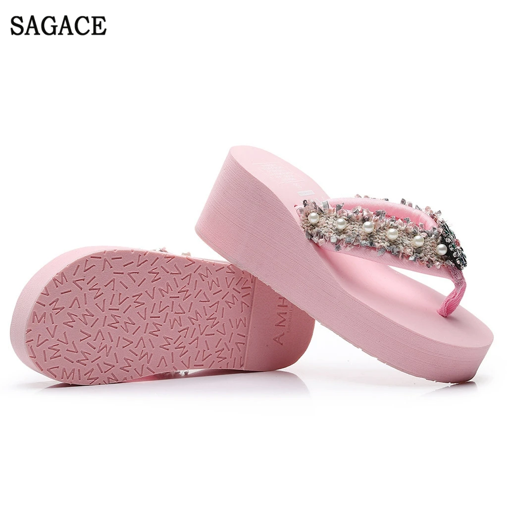 SAGACE/женские вьетнамки на танкетке с цветочным принтом в богемном стиле Пляжные