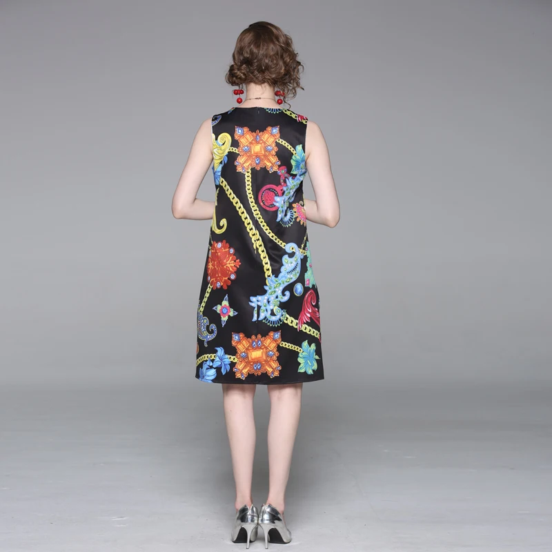 

Summer Women's Dress 2019 New Casual Vacation Round Neck Sleeveless Vintage Printed Dress Ladies Back Zipper Beach Party Dresses