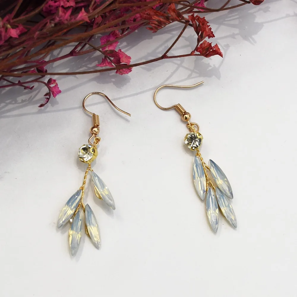 

Crystal Leaf Headband Hair AccessoriesJewelry Set Drop Earrings Bride Wedding Headdress Women Fashion Headpiece Bijoux