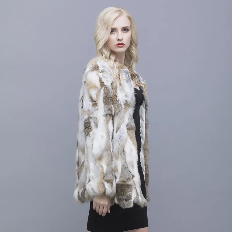 QIUSIDUN  Real Pure Natural Rabbit Fur Coat Long Sleeved T-shirt Fashion Winter Warm Large Size Women's Solid Color Casual Coats