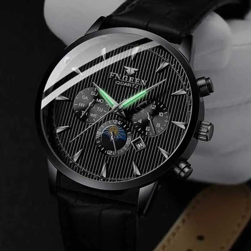 FNGEEN Mens Watch Luxury Men's Stainless Steel Quartz Analog Date Wrist Sport Watches belt watch Relogio Masculino | Наручные часы
