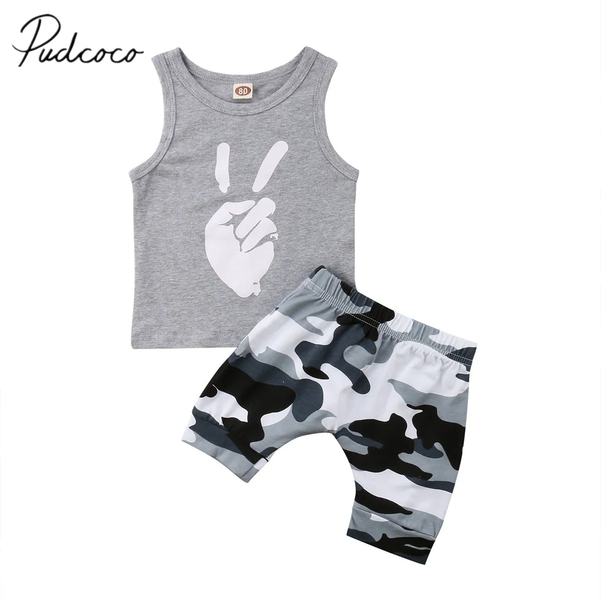 2018 Brand New Toddler Infant Baby Boy Kids Clothes T-shirt Tee Finger Tops + Camo Shorts Pants Outfits Set Summer 6M-5T |