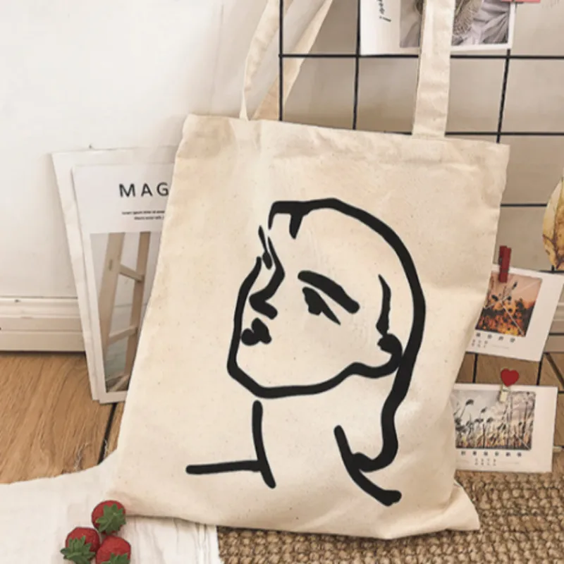 Beige Модные сумки через плечо для женщин с абстрактным принтом, Холщовая Сумка, повседневные школьные сумки для студентов - Цвет: Beige
