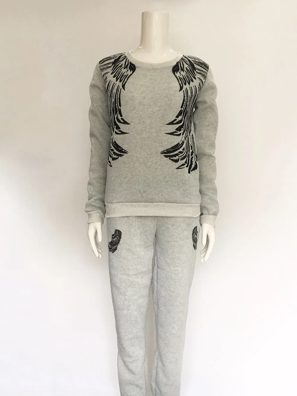 Осенний женский из смеси хлопка модный свитер с принтом крыльев топ + длинные