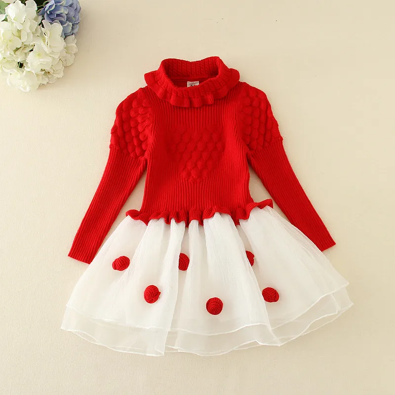

2017 new spring autumn Girls Kids lovely 3D flowers sweater dress comfortable cute baby Clothes Children Clothing