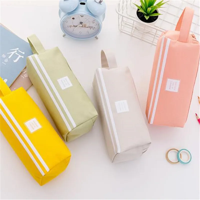 

Large Capacity Canvas Pencil Case Fabric Pen Box Zipper Bags School Supplies Stationery Gift For Children Four Colors