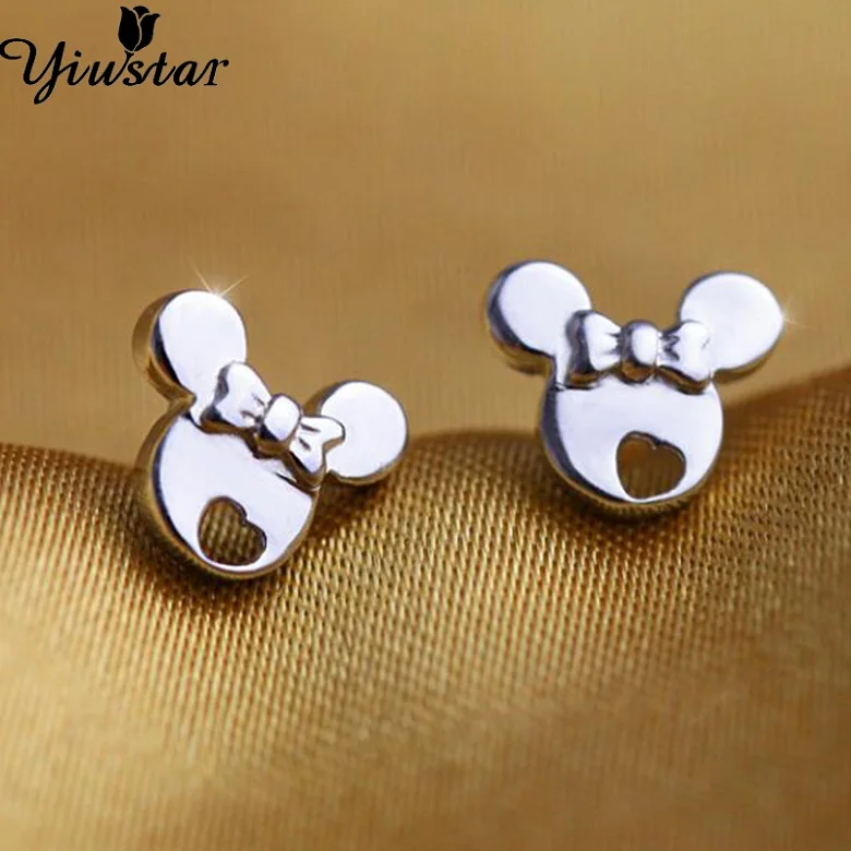 925 Silver Yiustar, серьги с Микки Маусом, крошечные серьги-гвоздики из нержавеющей стали для женщин, девочек, детей, полые необычные серьги с Микки, милые серьги-гвоздики Brinco - Окраска металла: 925 Silver