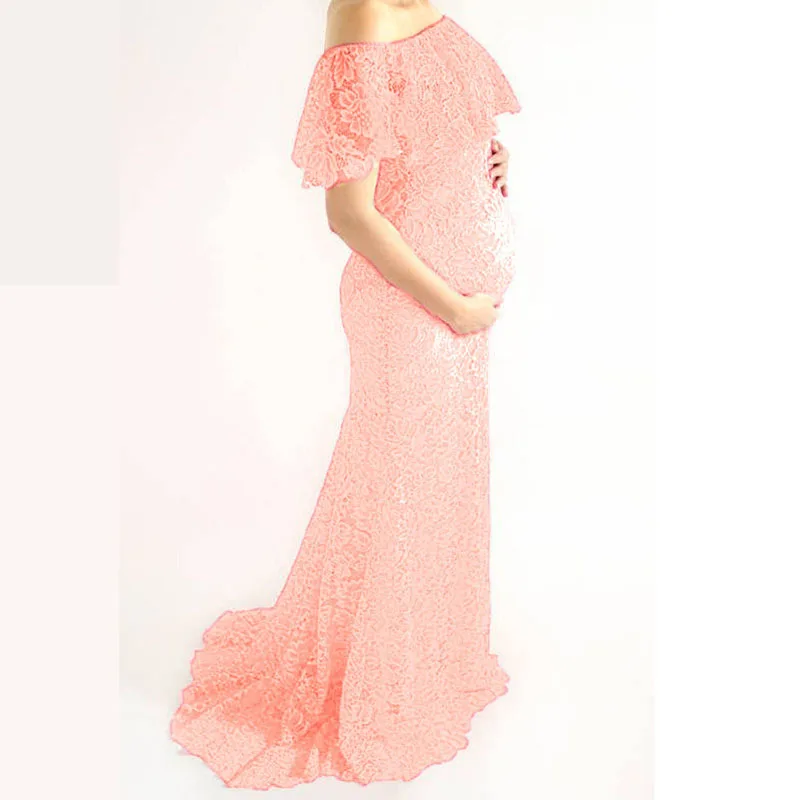 Maternity Photography Props Clothes For Pregnant Women Lace Shoulderless Tailed Dress Photo Shoot Pregnancy | Мать и ребенок