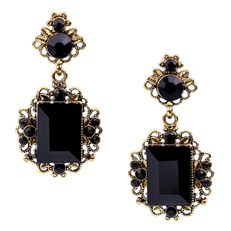 EB2119 Black Crystal Water Drop Earrings CZ Vintage Geometric Gold Square Exaggerated Long Dangle Earrings for Women Brincos Party Jewelry - Окраска металла: EB2119 Black