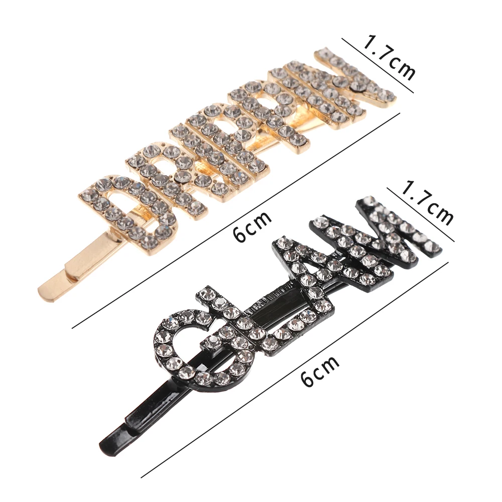 Fashion Crystal Hairpin Shiny Rhinestones GLAM DRIPPIN Letters Hair Clips Hair Accessories for Women Girls