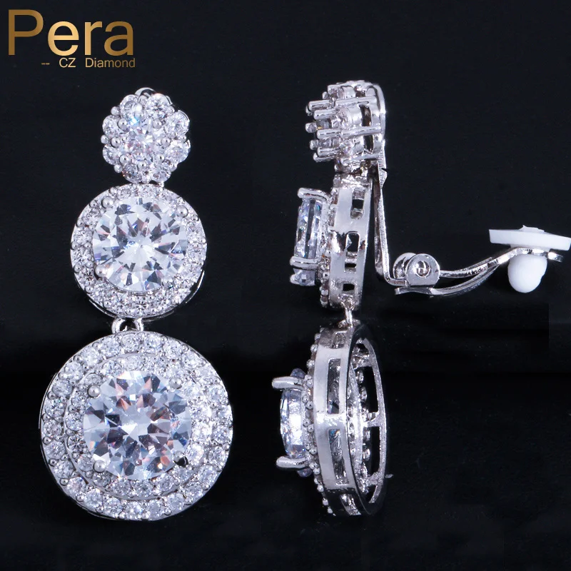 

Pera Sparkling 3 Round Drop Shape Cubic Zirconia Non Pierced Earrings For Elegant Women Clip On Ear Jewelry Accessories E127