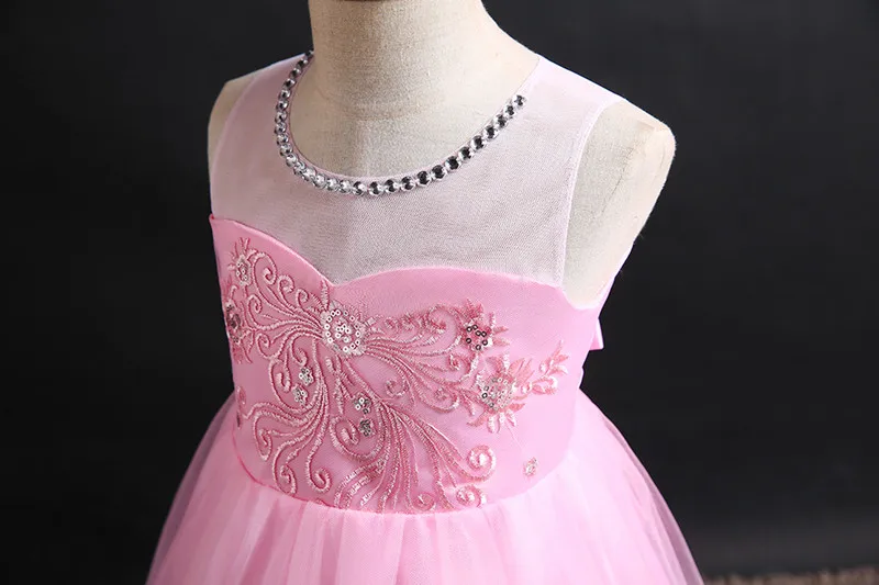 kids dresses for girls baby girl clothes Sleeveless Beads tutu dress tunic party Wedding presiding Pure color | Детская одежда и