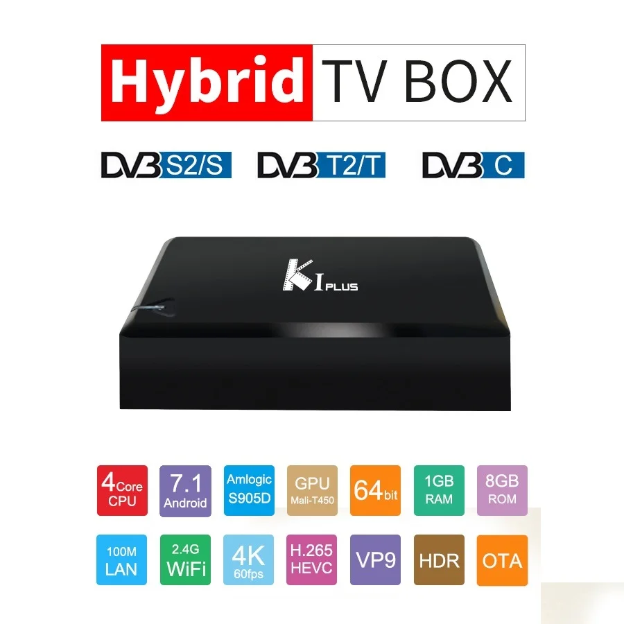 K1 плюс Android 7 1 декодер комбо телевизор Amlogic S905D 4 ядра 64 бит Поддержка DVB T2 S2 C 3 в ГБ/8