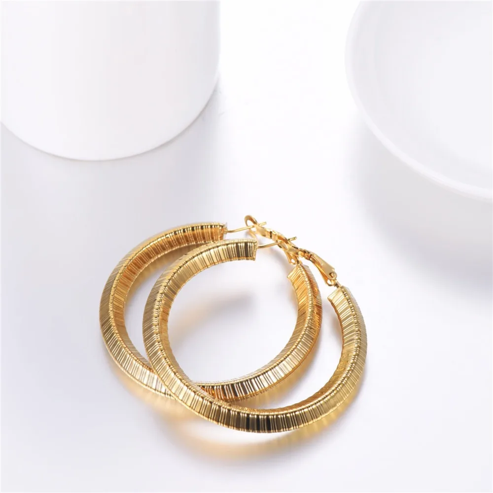 U7 Simple Earrings Round Circle 25mm / 40mm Three Color Trendy Design New Hoop Female Earring Jewelry Party Gift For Women E1014