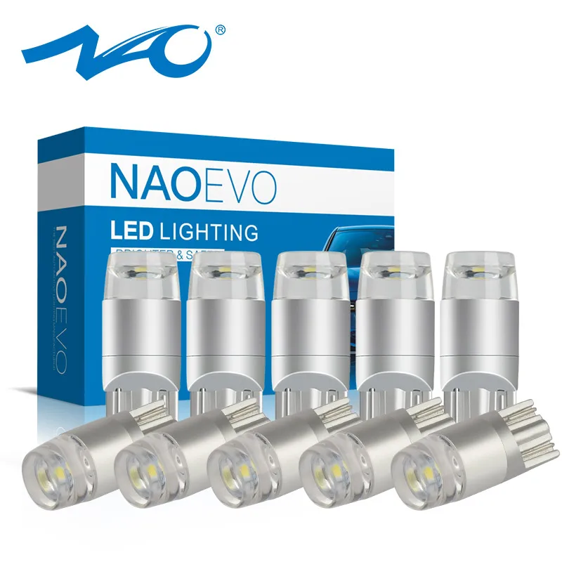 NAO W5W светодиодный 10x T10 светодиодный лампы 5W5 интерьерная лампа дневные ходовые огни 3030 SMD 194 168 Габаритные огни для чтения 12V 6000 k; цвета белый, желтый, красный; Новинка