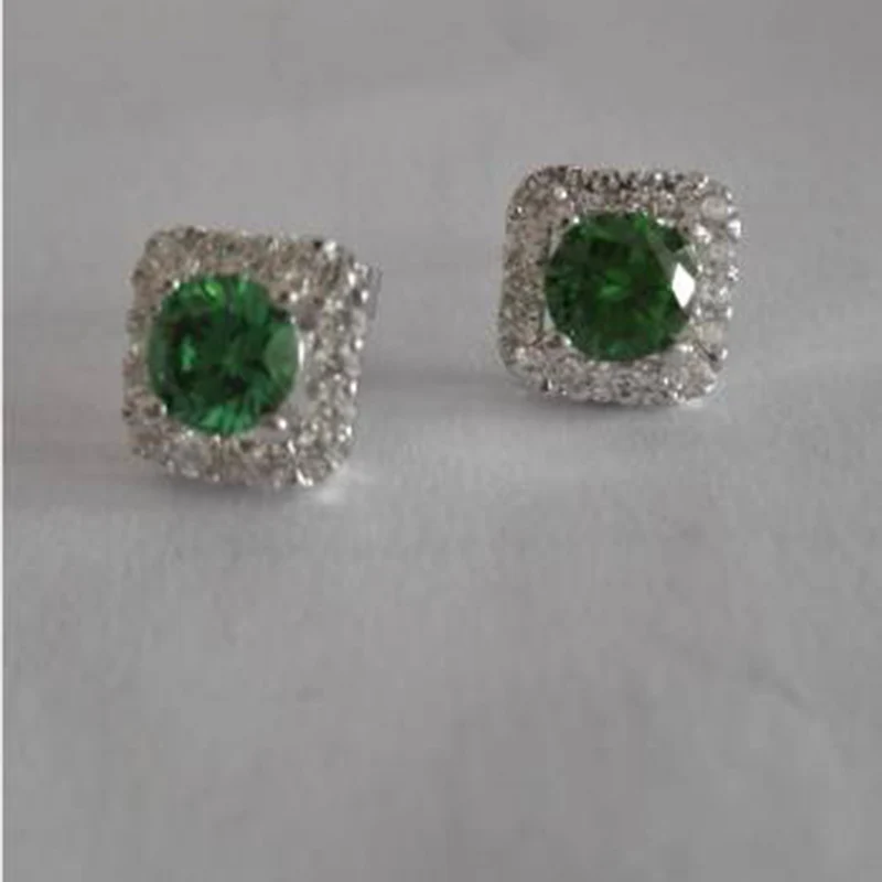 Настоящие Brincos Qi Xuan_Fashion jewelry_элегантные CZ зеленые камни серьги-гвоздики _s925