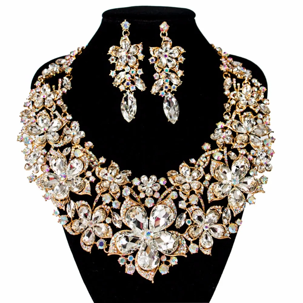 

LAN PALACE african beads necklace jewelry set big austrian crystal necklace and earrings wedding necklace free shipping