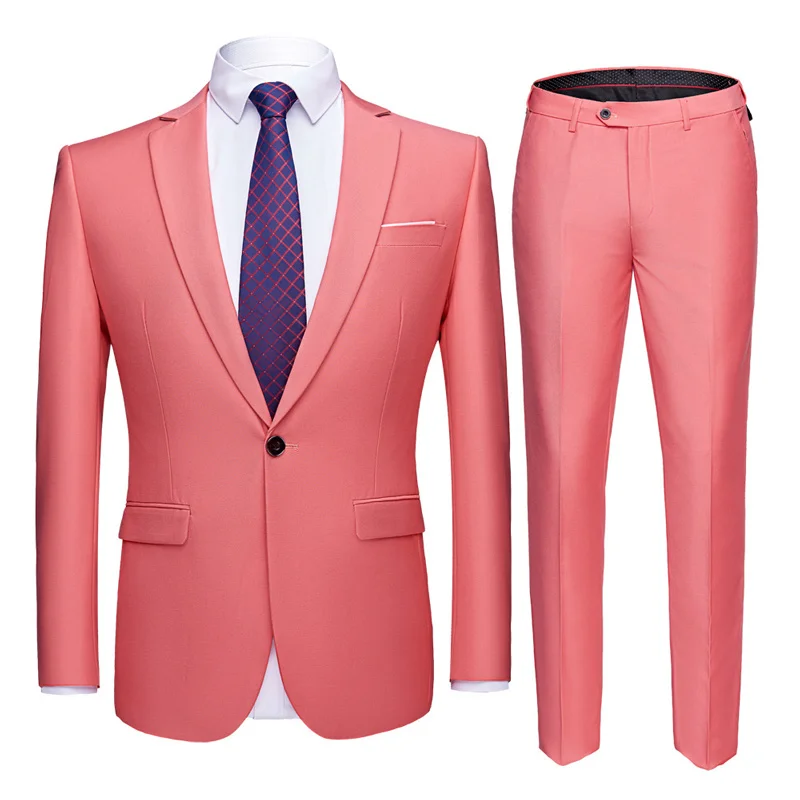 pink suit Синий 2 шт Для мужчин элегантная офисная обувь шаферы, Женихи куртка мужской костюм свадебные костюмы для выпускного для Для мужчин платье в деловом стиле мужской деловой/маскарадный костюм Homme 6XL - Цвет: pink suit