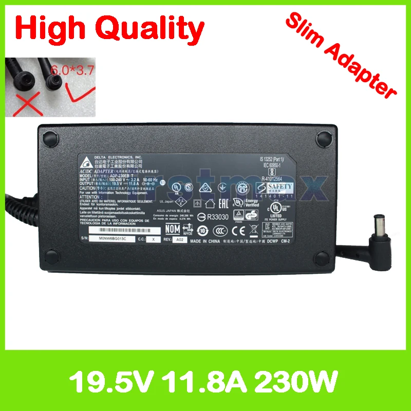 Portátil para Asus Laptop de Alimentação Fino Carregador Rog Strix Gl702vs Gl702zc Gl702v Adp-230gb b Adp-230eb t Gaming ac Adaptador 19.5 v 11.8a