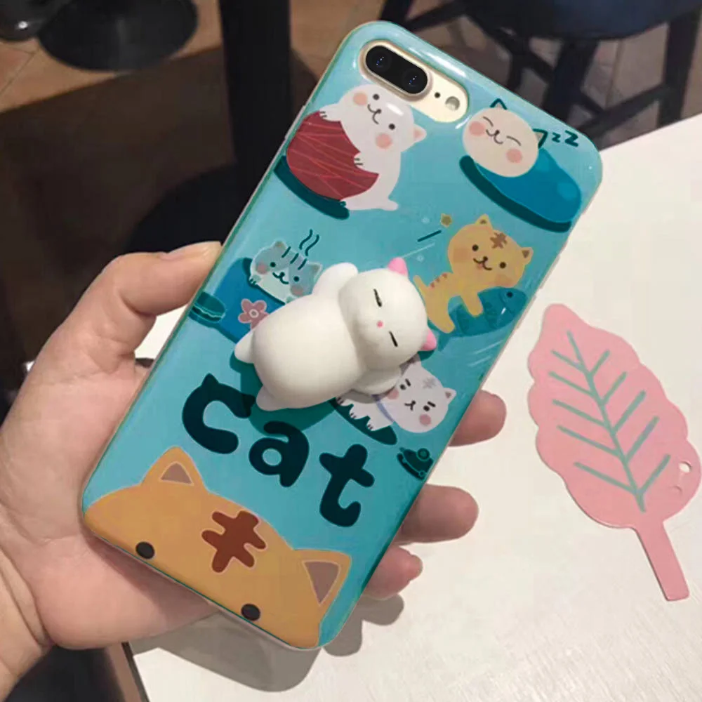 KISSCASE 3D милый креативный чехол с котом для iPhone 7, 8, 6 S, 6 Plus, X, 10, снятие стресса, жесткий пластиковый чехол s для iPhone 7, X, 5S, 5, SE - Цвет: Lying Cat