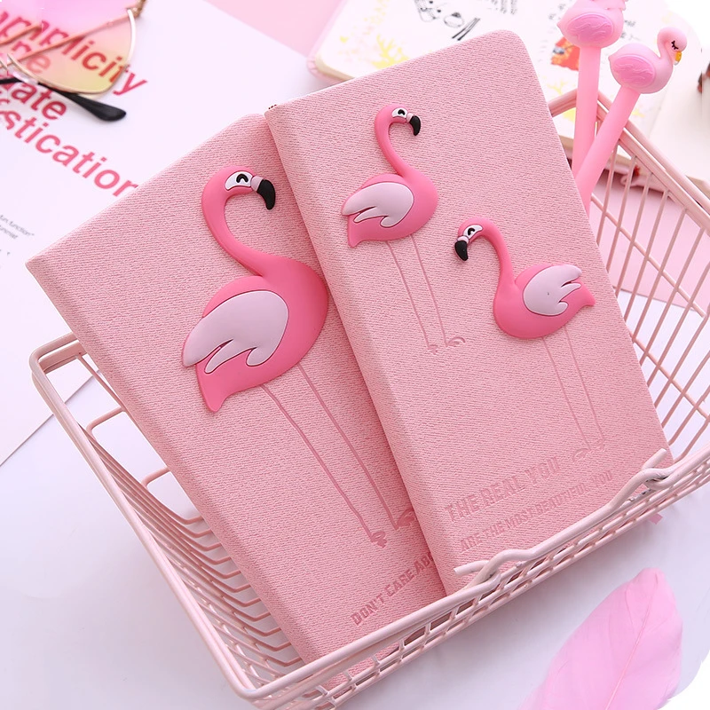 1 шт. розовый блокнот с Фламинго гелевой ручкой Kawaii Papeleria школьный канцелярский