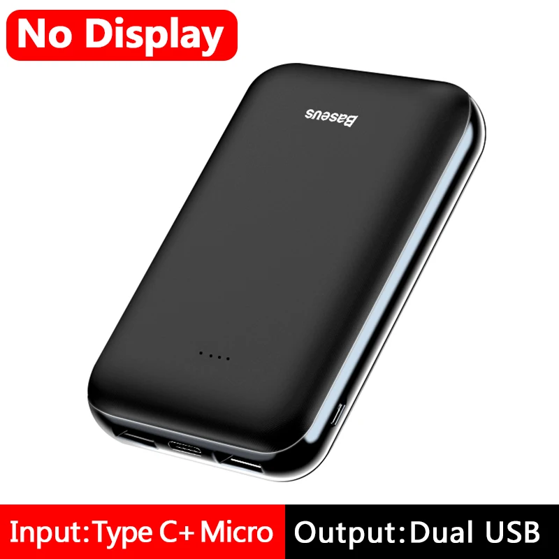 No Display Black Baseus мини 10000 мАч Внешний аккумулятор USB C PD повербанк lcd 10000 мАч Внешний аккумулятор для iPhone Xiaomi портативное Внешнее зарядное устройство - Цвет: No Display Black