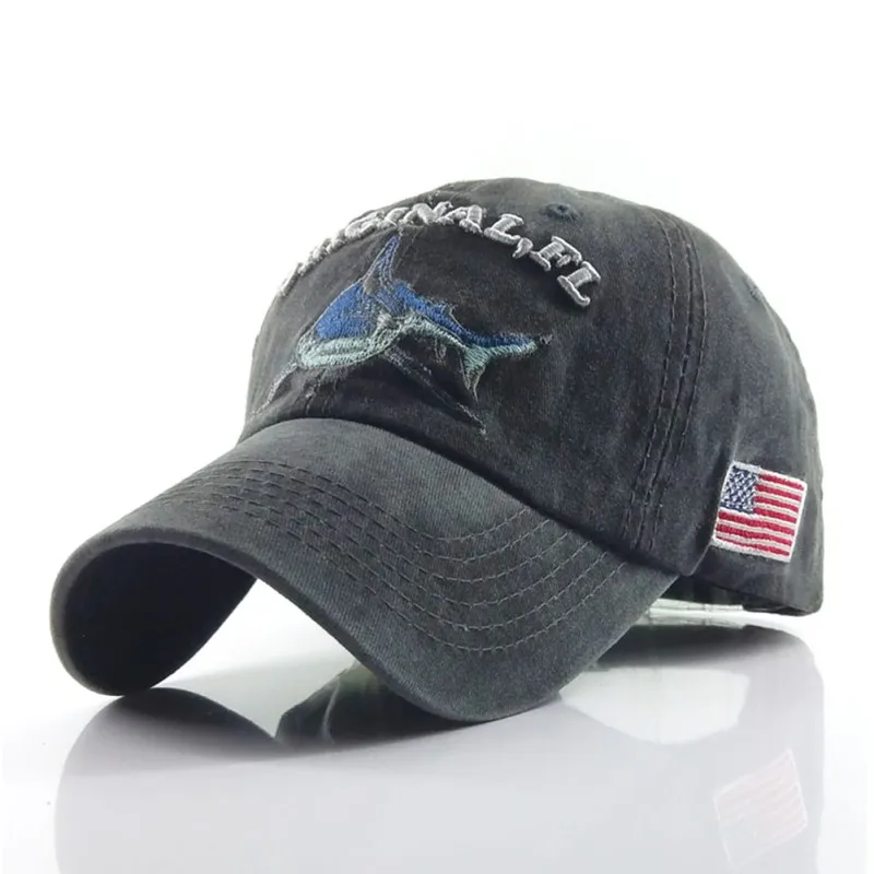 washed cotton shark golf cap fitted snapback hat adjustable size gorras casual casquette embroidery letter retro | Спорт и