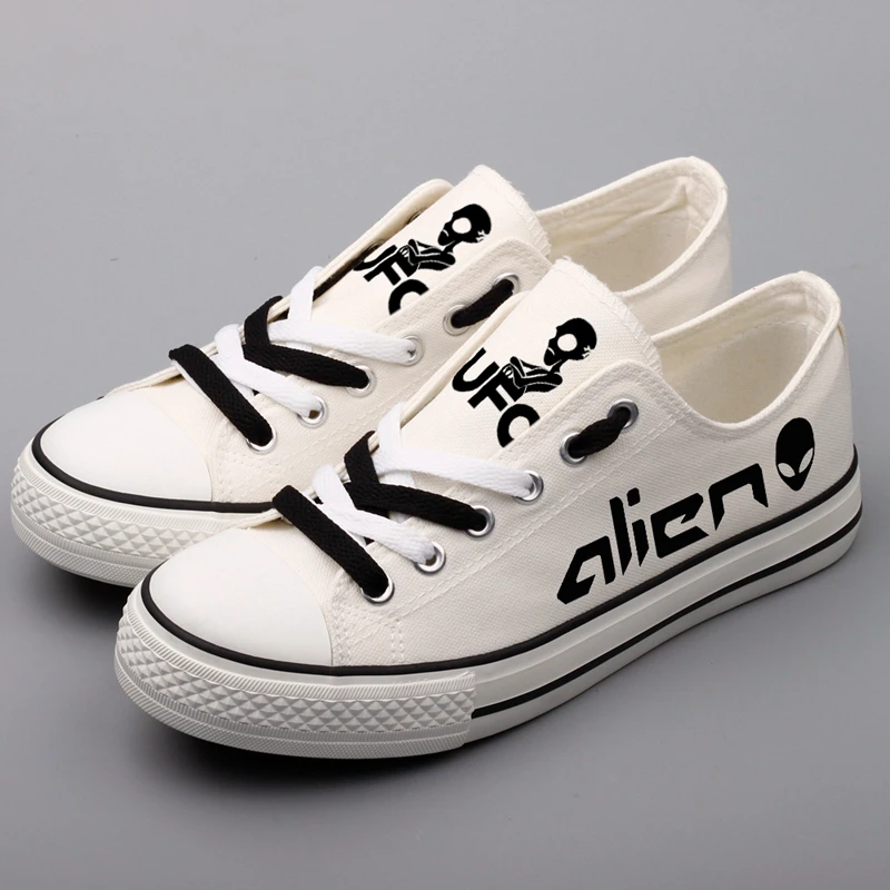 E-LOV Space Alien Design Flat Canvas Shoes Women Tenis Espadrilles Low Top Solid White Black Casual Walking Shoe Footwear | Обувь