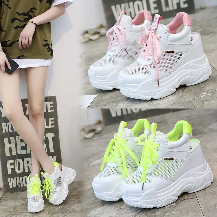 Женские сетчатые кроссовки повседневная обувь на танкетке дышащие платформе 11