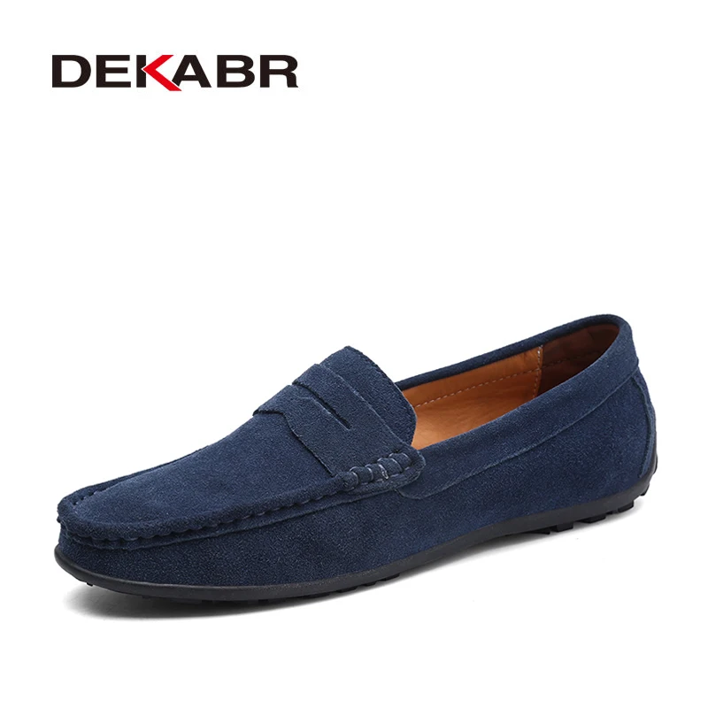 02 An Blue Мужские мокасины на плоской подошве DEKABR, черные модные топ-сайдеры из натуральной кожи, брендовая повседневная кожаная обувь, большие размеры 38-49, лето-осень - Цвет: 02 An Blue
