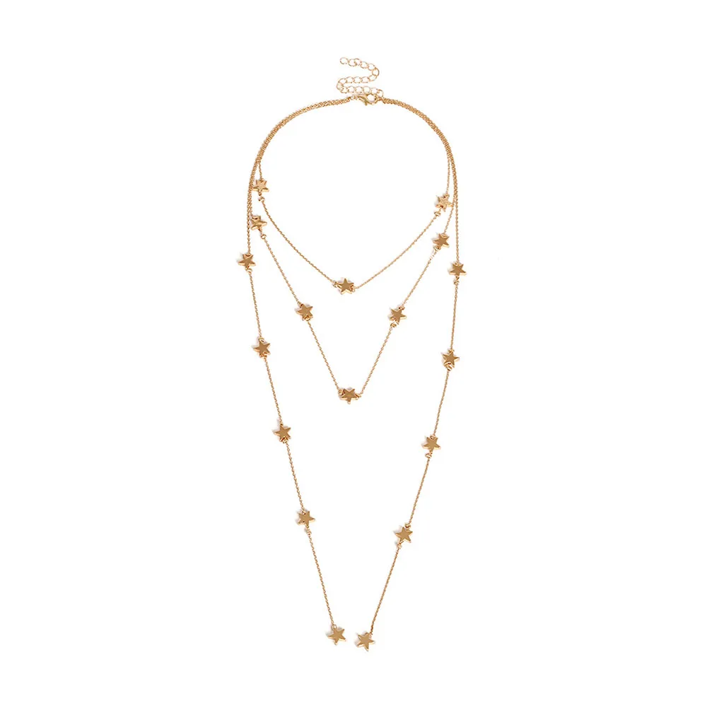Top Quality Gold Multilayer Chain Star Choker Necklace Long Tassel Collier Layering Jewelry Accessories Bohemia 1891 | Украшения и