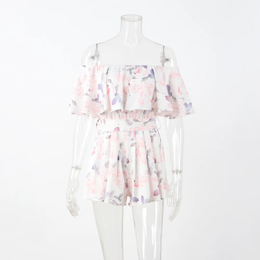 Богемные Цветочные Комбинезоны с воротником-лодочкой короткие боди рукавом