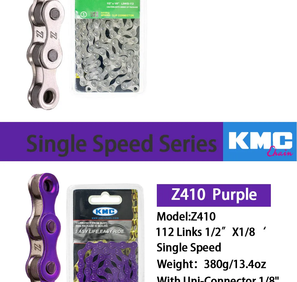 KMC Z410 1/8 односкоростная цепь с фиксированной передачей велосипедная цепь 112L городской Досуг велосипед Складная велосипедная цепь многоцветная велосипедная цепь 390 г