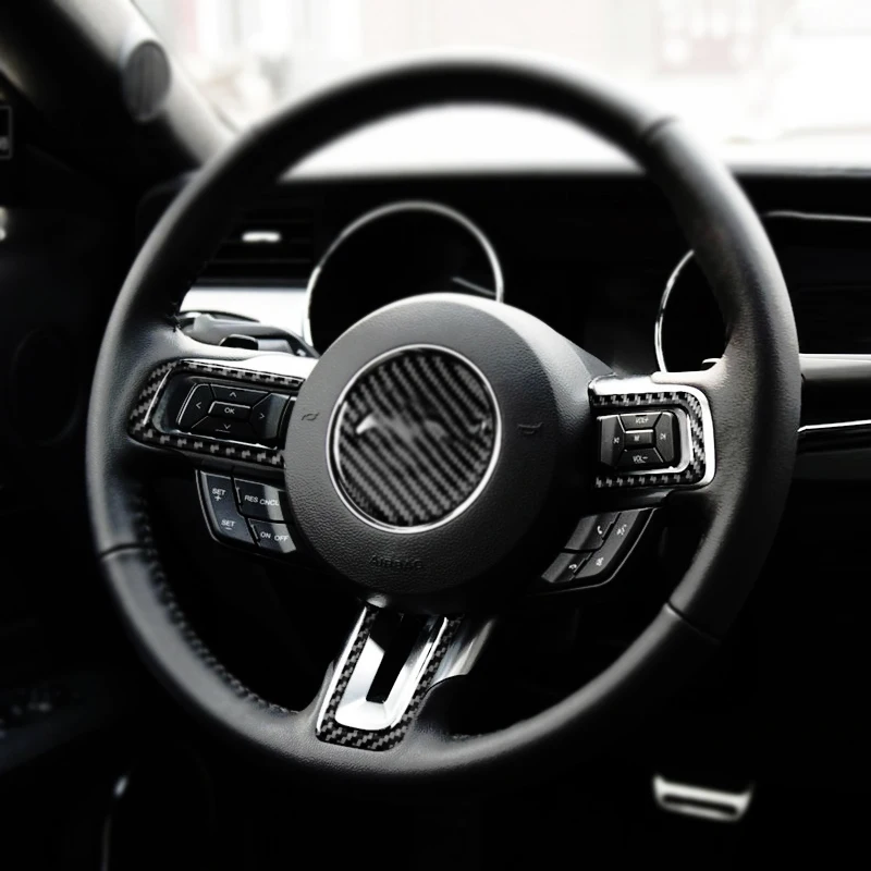 

3pcs Car Carbon Fiber Steering Wheel Button Strip Cover Sticker Trim For Ford Mustang 2015 2016 2017