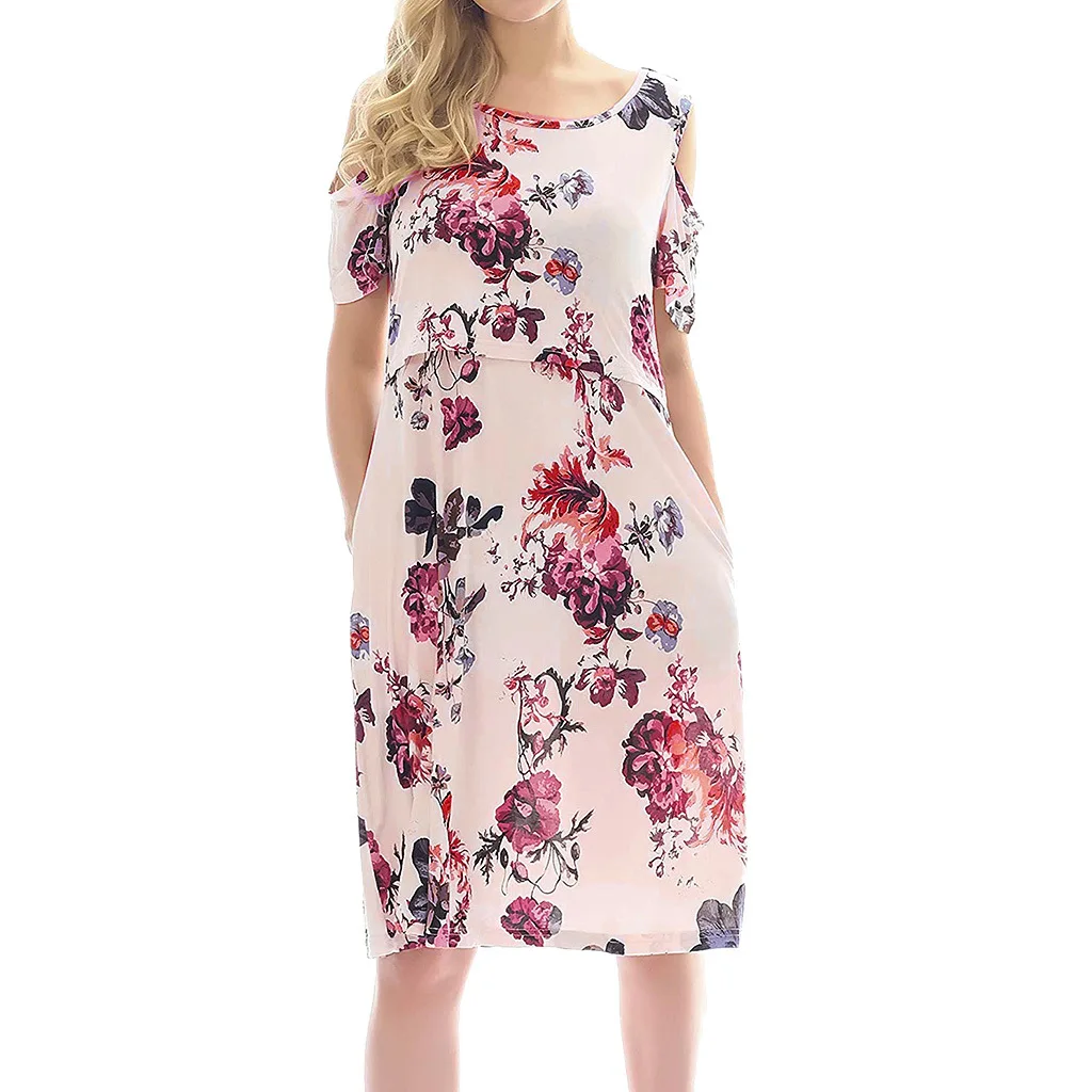 

Milk Silk Women Printed Dress 2019 New Fashion Ladies Elegant Floral Pink Dress Summer Mid-Long Style Loose Casual Womens Dress