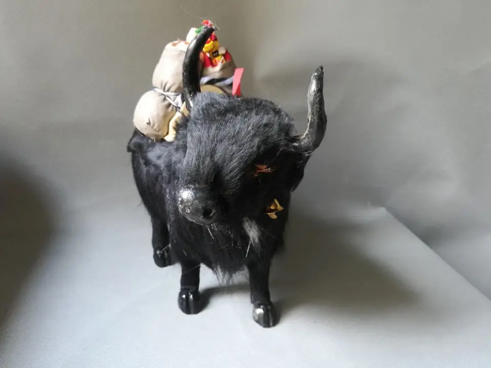 Имитация черного яка жесткая модель большая 30x27 см полиэтилен и меховой мех