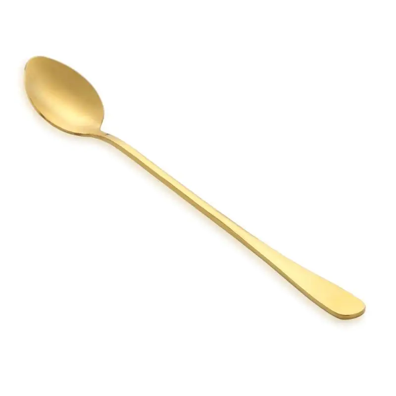 Gold Кофейная ложка из нержавеющей стали с длинной ручкой, ложка для мороженого, десерта, чайная ложка для пикника, кухонные аксессуары E5M1 - Цвет: Gold
