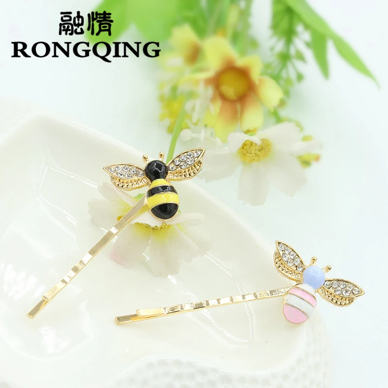 RONGQING 2 шт./лот корейские модные милые заколки для волос со стразами и пчелами