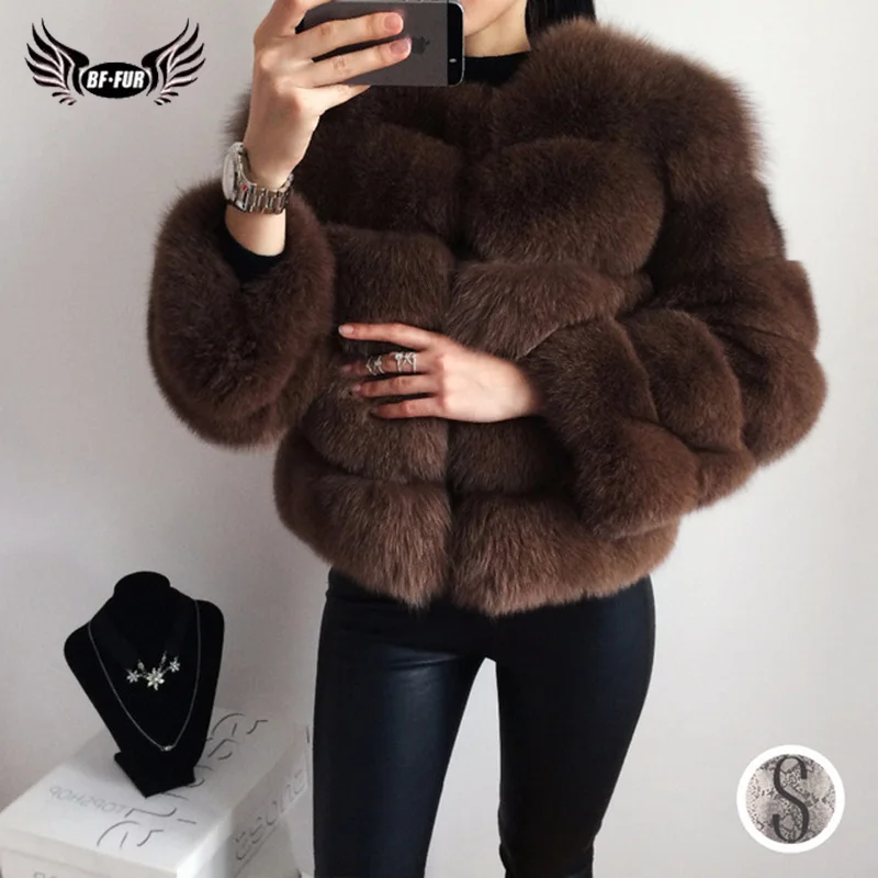 BFFUR Luxury Women Natural Fox Fur Coat Women's Whole Skin Genuine Overcoat Jacket Short Real Fox Fur Outerwear Fashion Clothing