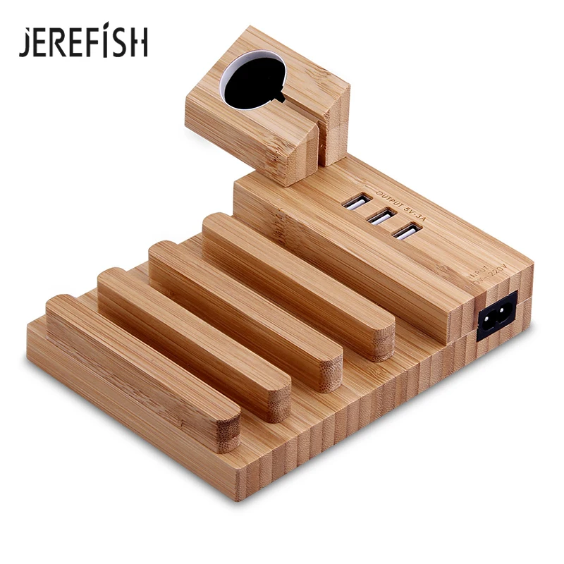 JEREFISH дерево USB зарядная станция зарядное устройство док держатель для Apple Watch iPhone 6