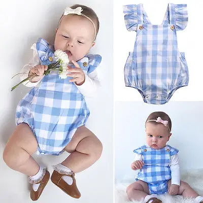 Милый синий клетчатый комбинезон для малышей популярный летний маленьких