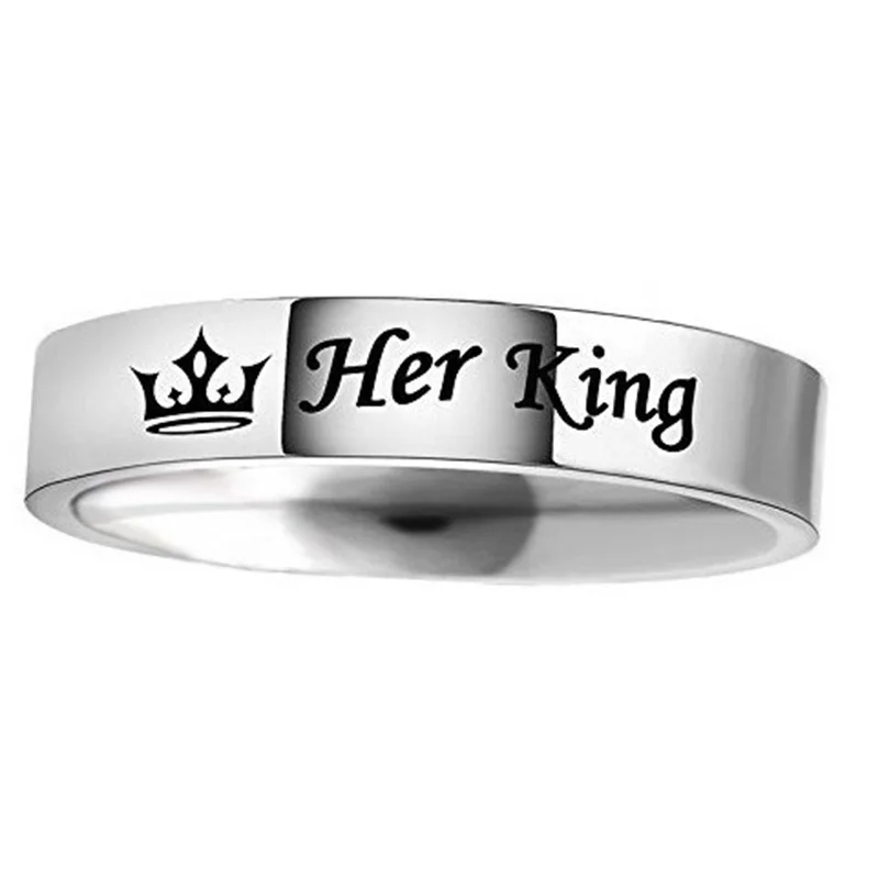 Кольцо для пар King and Queen Crown оригинальное гравированное серебряное с буквенным