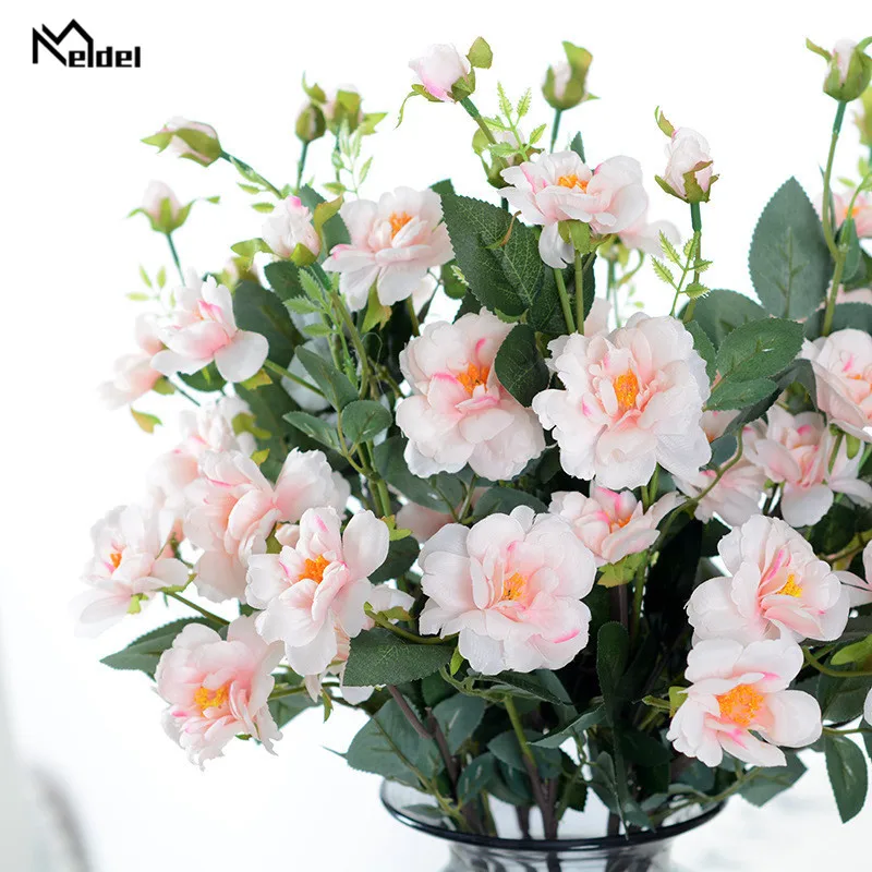 

1 Branch Artificial French Rose Floral Bouquet White Silk Fake Flowers Arrange Table Daisy Wedding Flowers Decor Party accessory