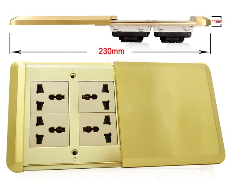 

Golden Floor socket Flat Push Type Slide Slip Socket Copper Waterproof Function 12 Hole Plug