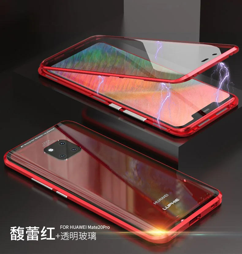 Двухсторонний чехол из закаленного стекла с магнитной адсорбцией для huawei mate 20 Pro P20 Pro Honor V20, металлический чехол с полной защитой корпуса